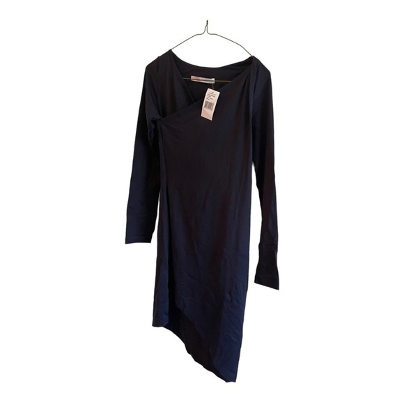 Susana Monaco Women Long Sleeve V- Neck Angled Wrap Dress Midnight - Picture 3 of 14